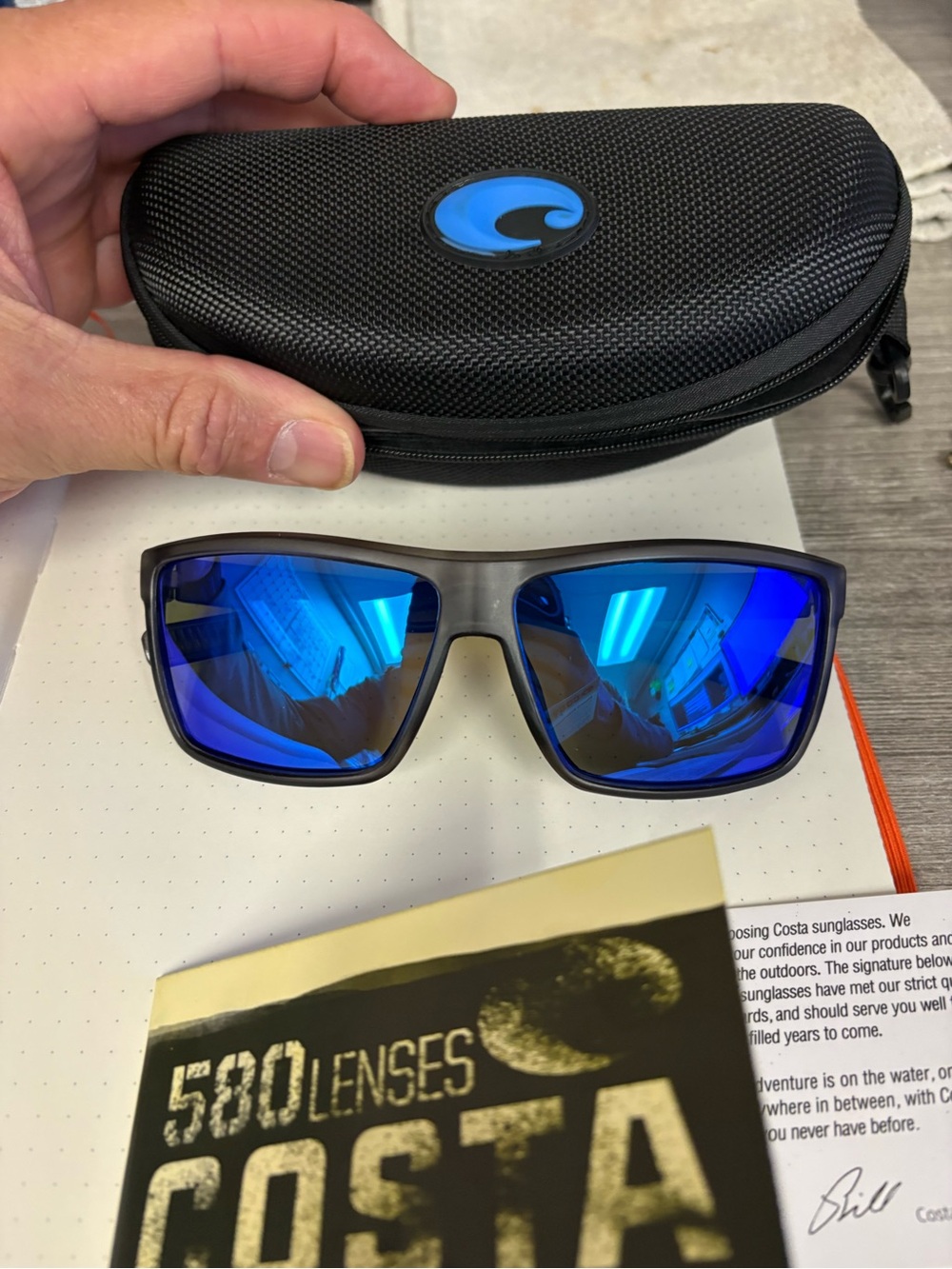 Costa Matte Black Sunglasses with Reflective Blue Lenses - Picture 3 of 5